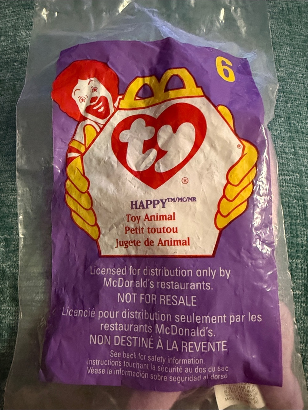 McDonald's Happy Meal Toy Happy the Hippo #6 Ty Beanie Baby 1998 Sealed